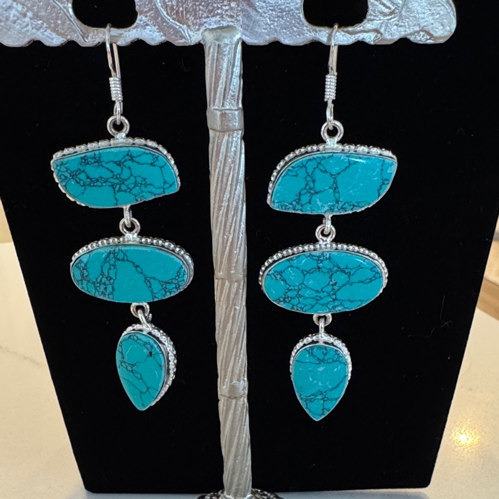 Turquoise 925 Silver Dangle Earrings